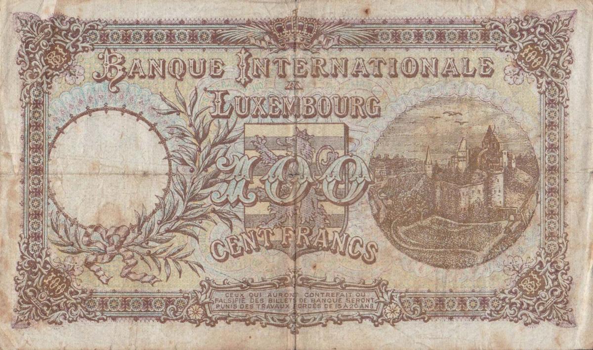Back of Luxembourg p11: 100 Francs from 1936