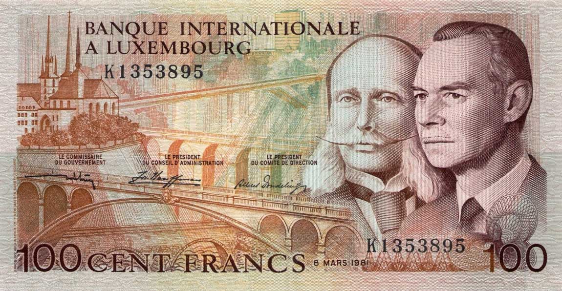 Front of Luxembourg p14Aa: 100 Francs from 1981