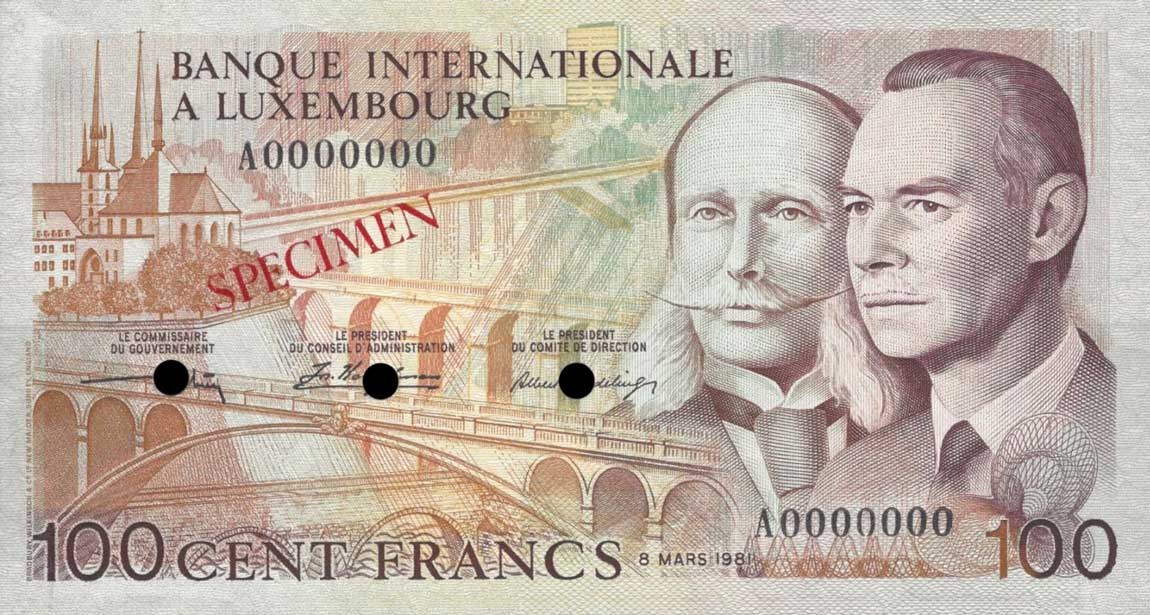 Front of Luxembourg p14As: 100 Francs from 1981