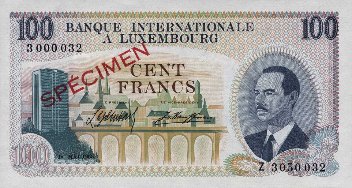 Front of Luxembourg p14s: 100 Francs from 1968