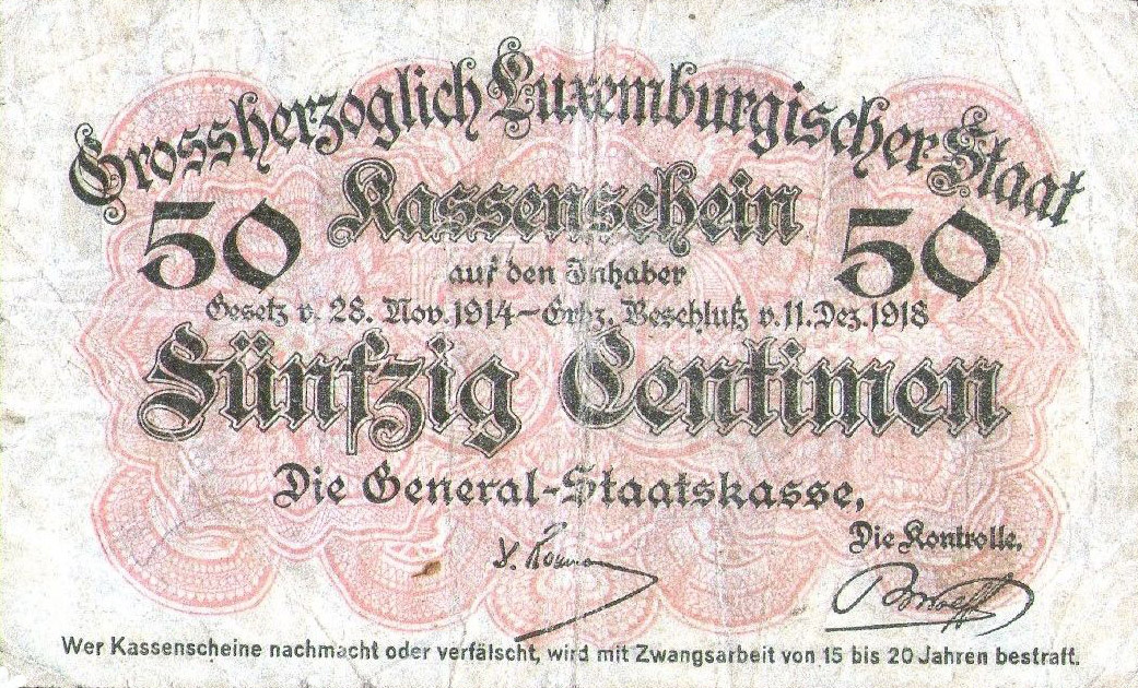 Back of Luxembourg p26: 50 Centimes from 1914