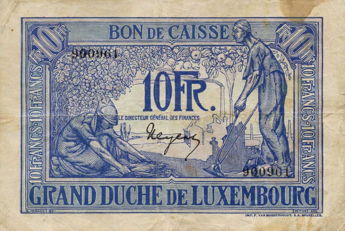 Front of Luxembourg p34: 10 Francs from 1923