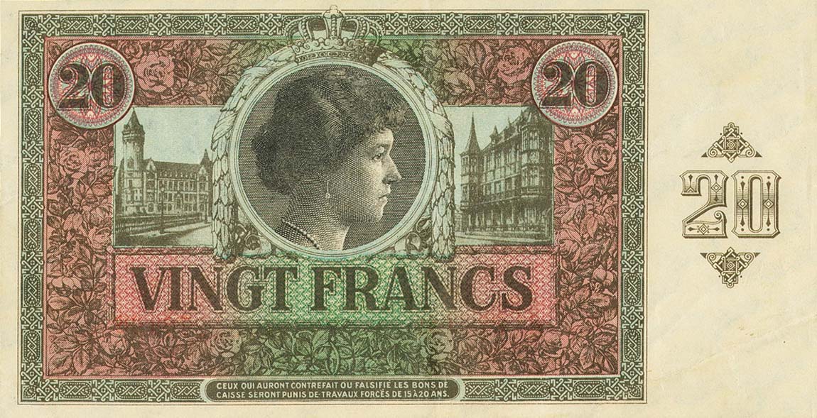 Back of Luxembourg p35: 20 Francs from 1914