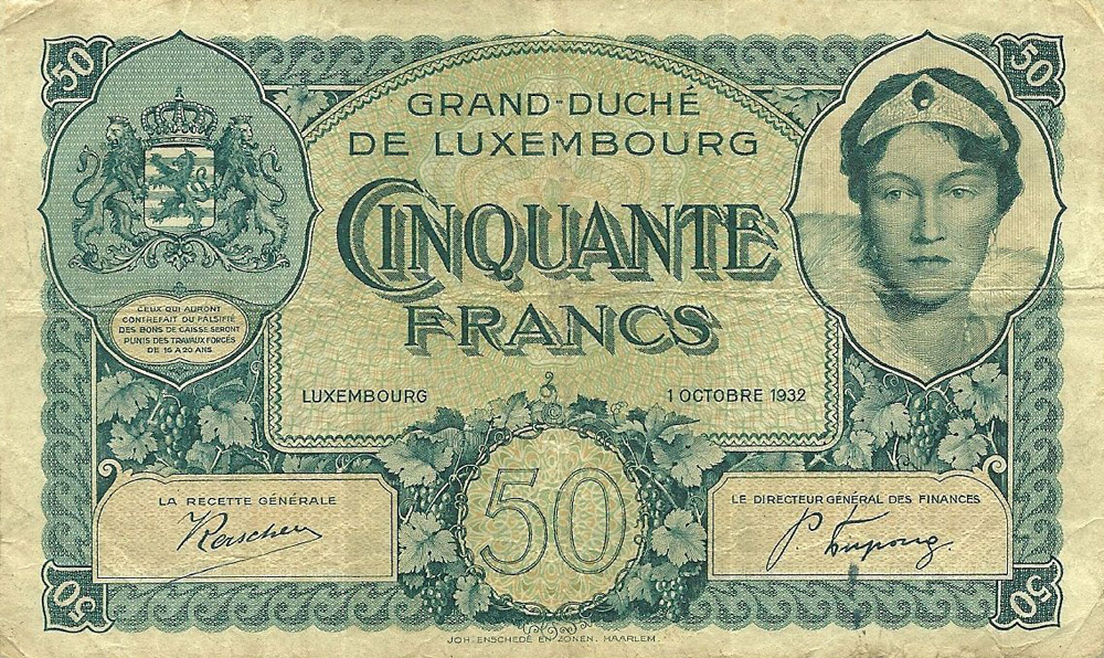 Front of Luxembourg p38a: 50 Francs from 1932