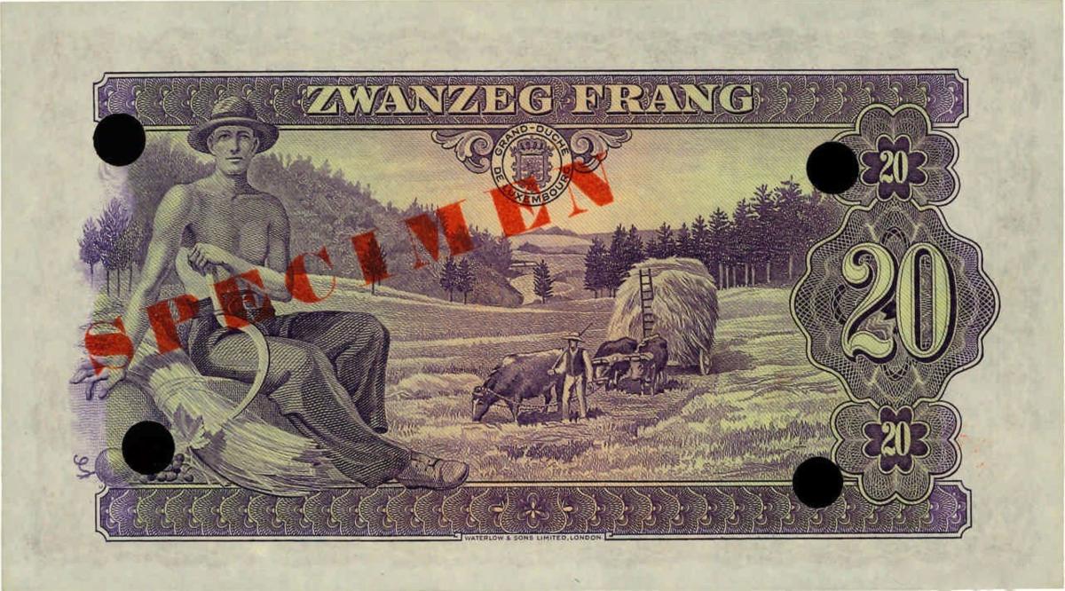 Back of Luxembourg p42s: 20 Frang from 1943