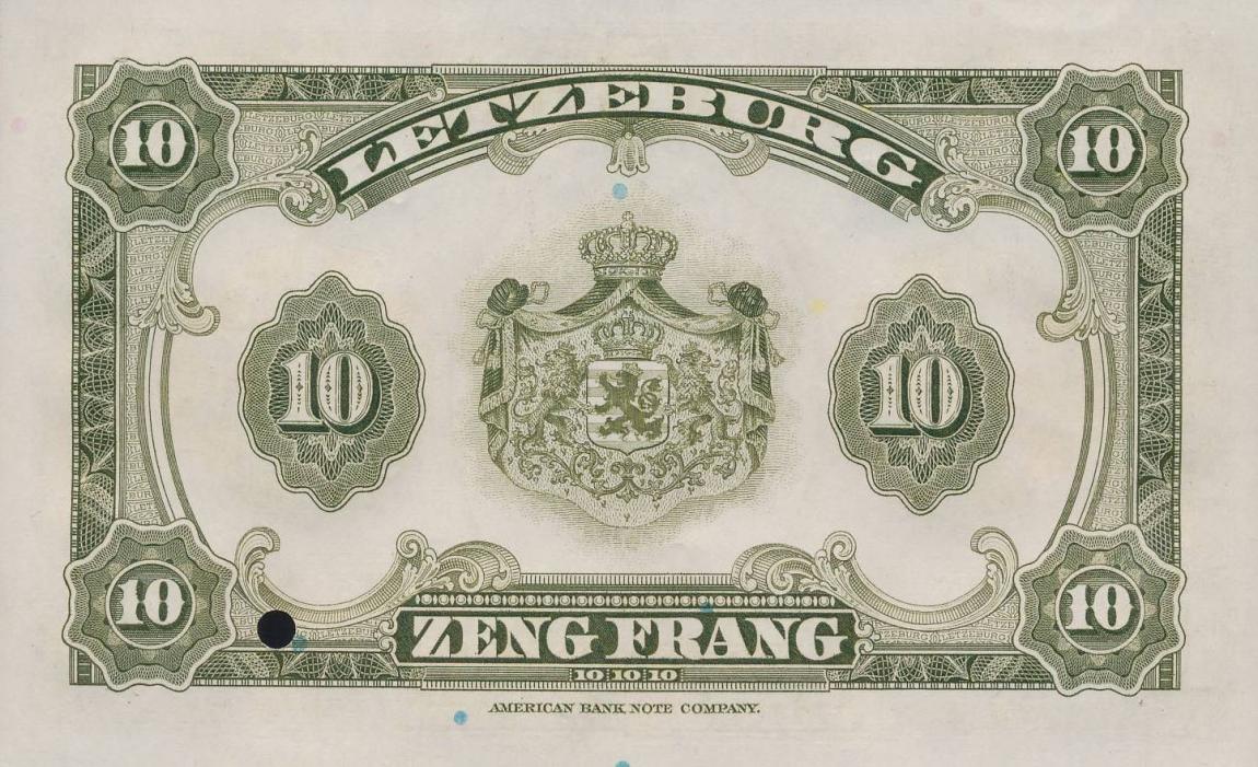 Back of Luxembourg p44s: 10 Francs from 1944