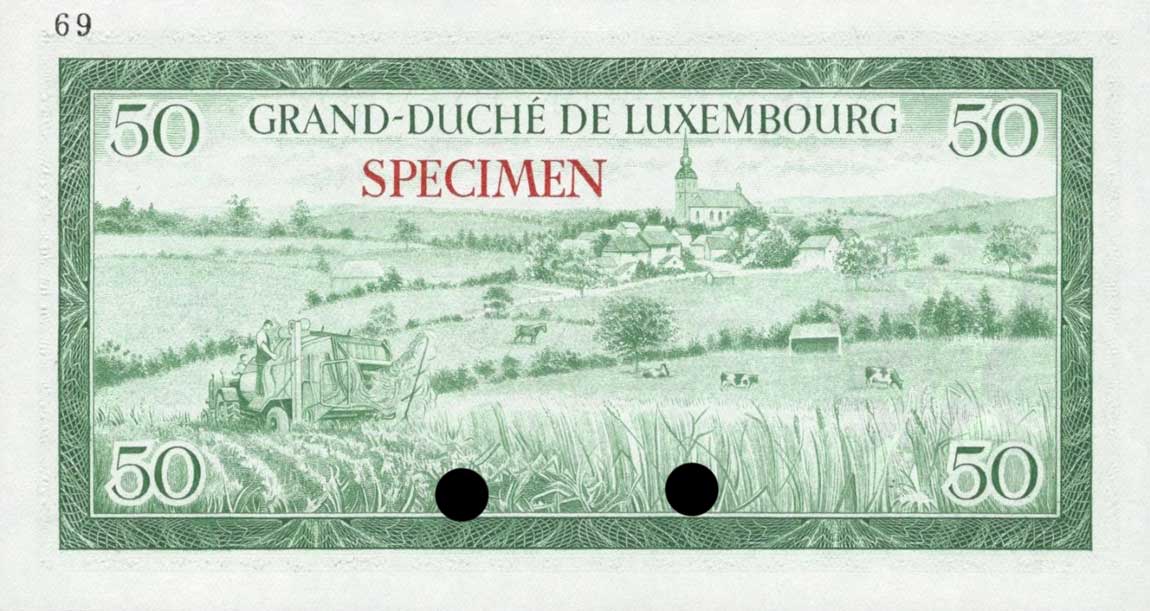 Back of Luxembourg p51ct: 50 Francs from 1961
