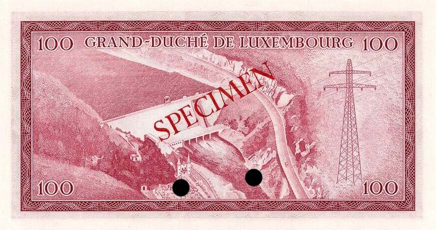 Back of Luxembourg p52s: 100 Francs from 1963