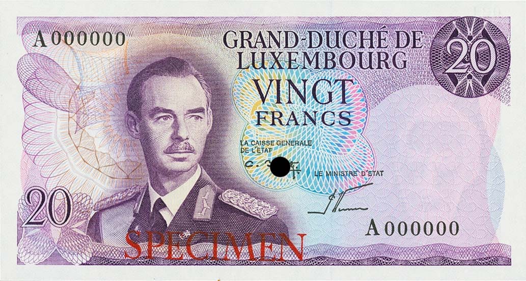 Front of Luxembourg p54As: 20 Francs from 1966