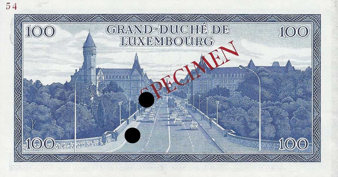 Back of Luxembourg p56ct: 100 Francs from 1970