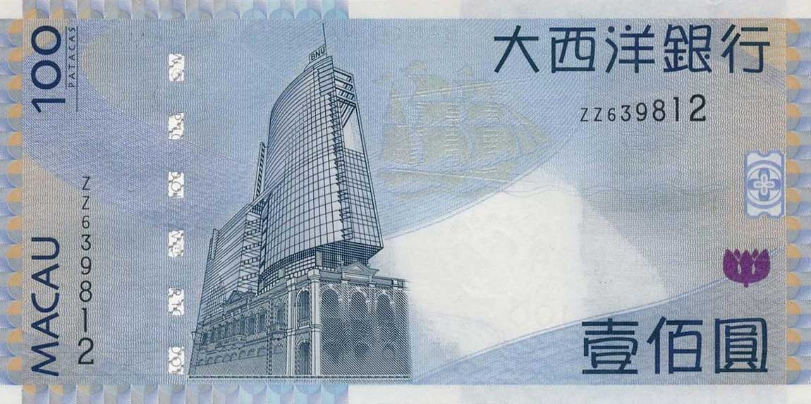 Back of Macau p82r: 100 Patacas from 2005