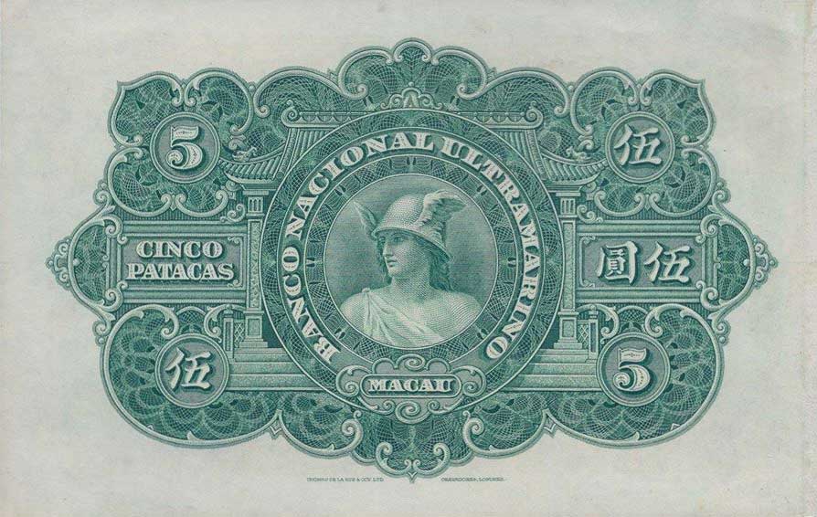 Back of Macau p8s: 5 Patacas from 1924