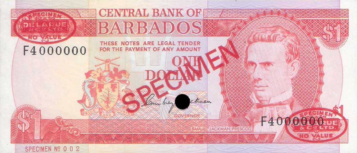 Front of Barbados p29s: 1 Dollar from 1973