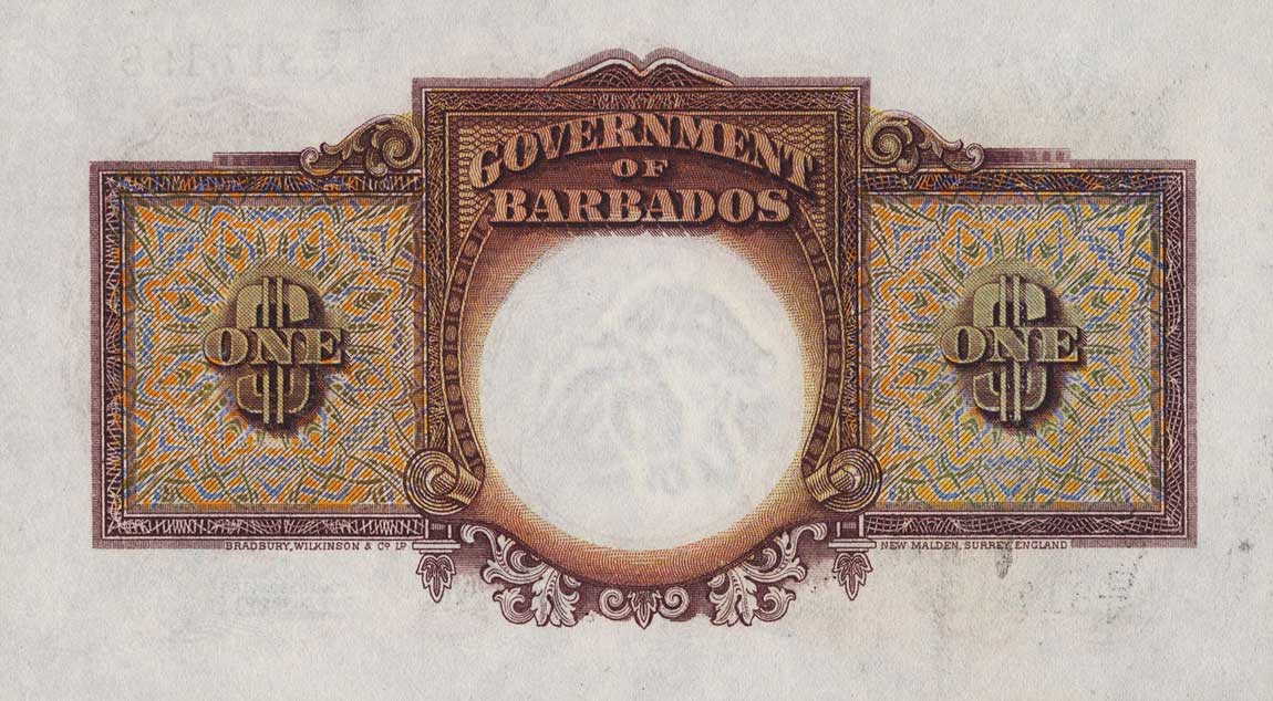 Back of Barbados p2b: 1 Dollar from 1939