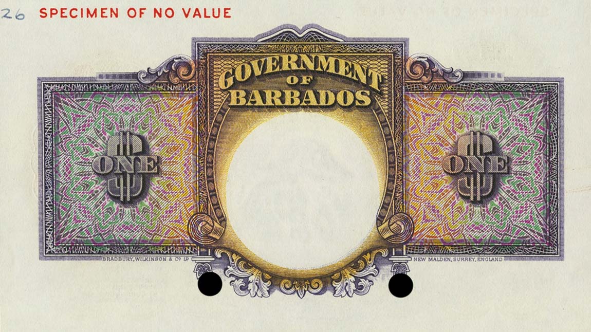Back of Barbados p2ct: 1 Dollar from 1938