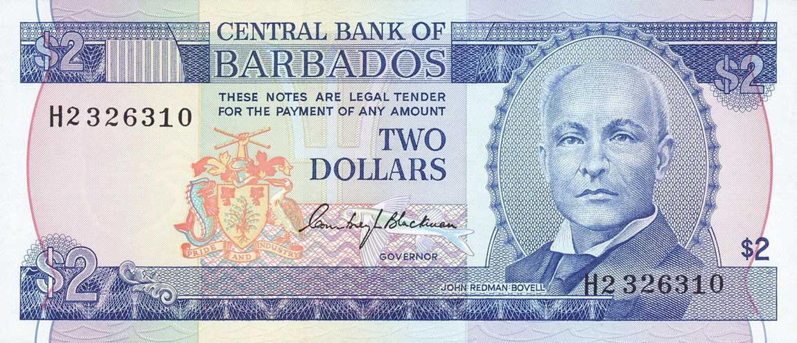 Front of Barbados p30a: 2 Dollars from 1980