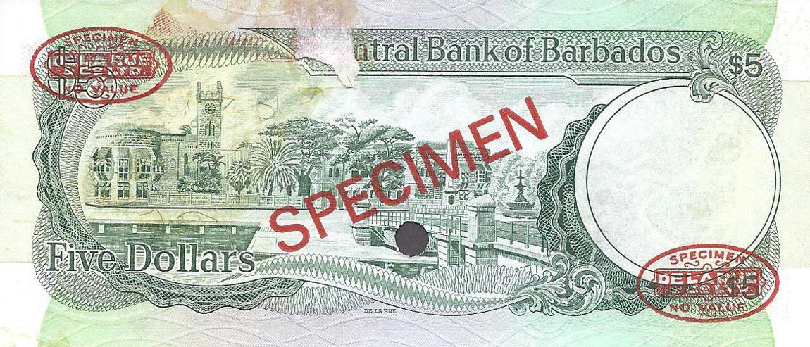 Back of Barbados p32s: 5 Dollars from 1975