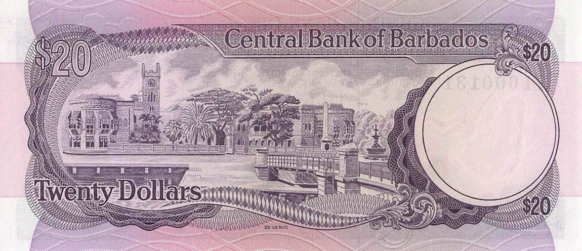 Back of Barbados p34r: 20 Dollars from 1973