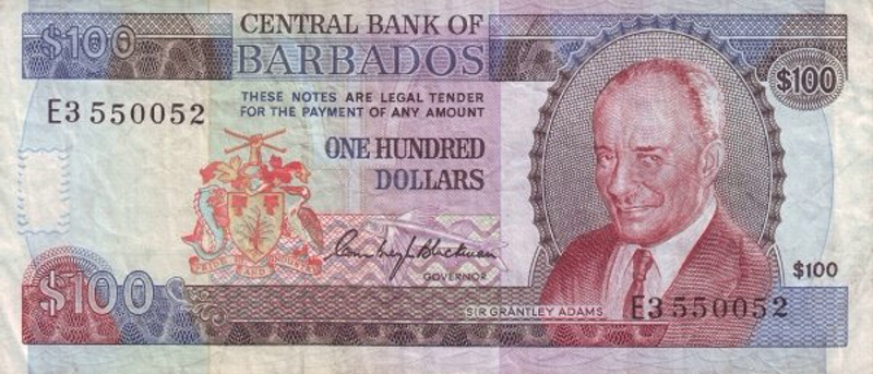 Front of Barbados p35B: 100 Dollars from 1986