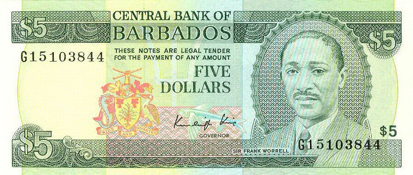 Front of Barbados p37: 5 Dollars from 1986