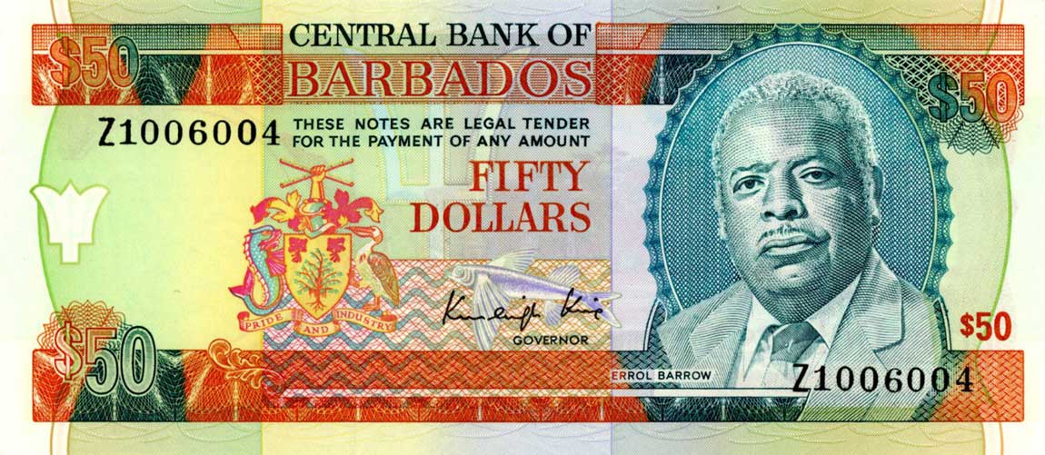 Front of Barbados p40r: 50 Dollars from 1989