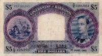 p4b from Barbados: 5 Dollars from 1943