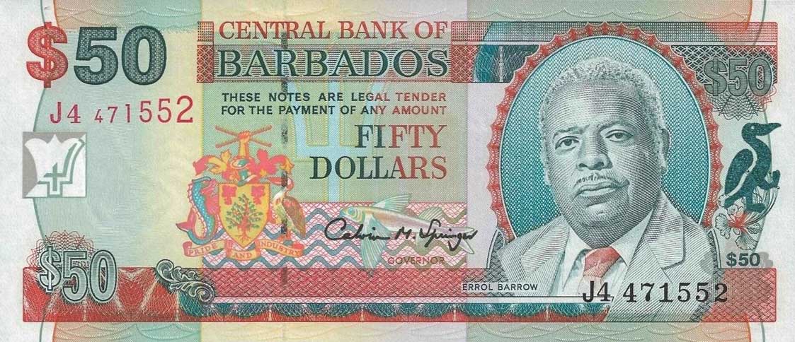 Front of Barbados p51: 50 Dollars from 1997
