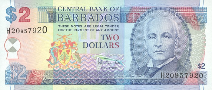 Front of Barbados p54b: 2 Dollars from 1998