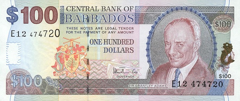 Front of Barbados p59a: 100 Dollars from 1999