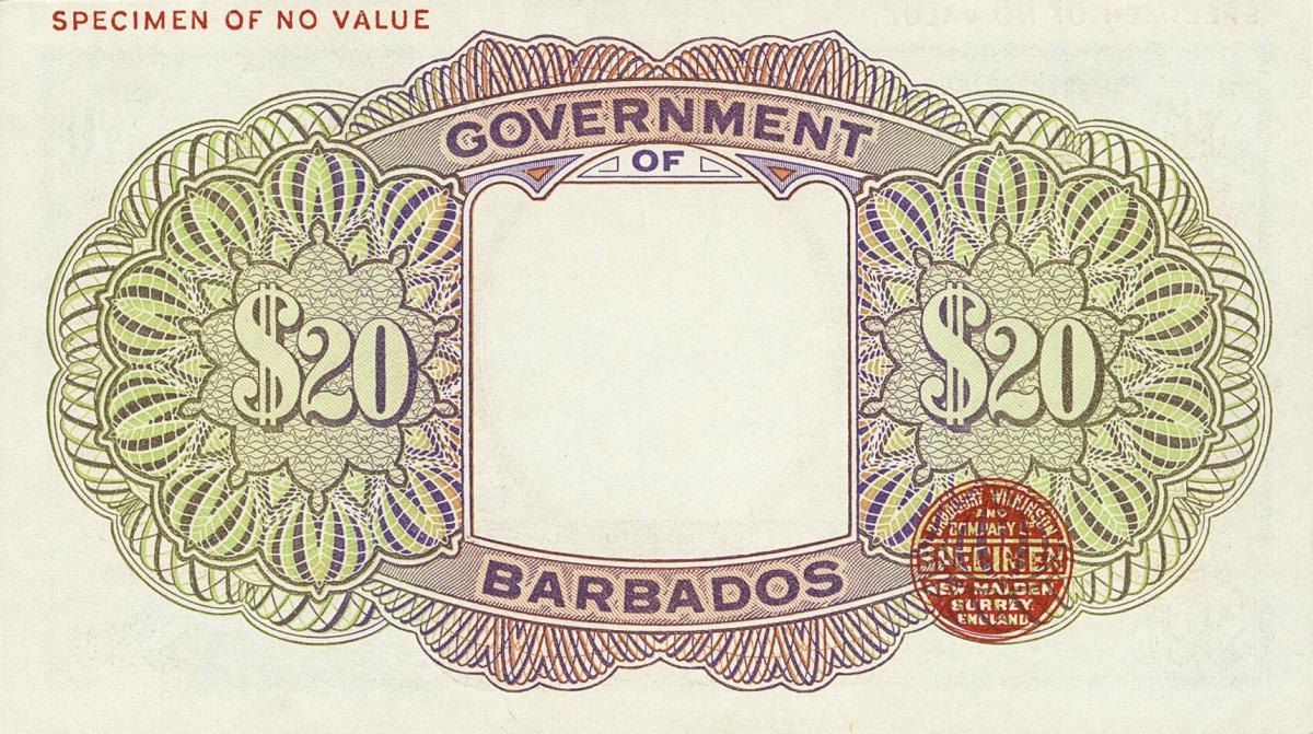 Back of Barbados p5ct: 20 Dollars from 1943