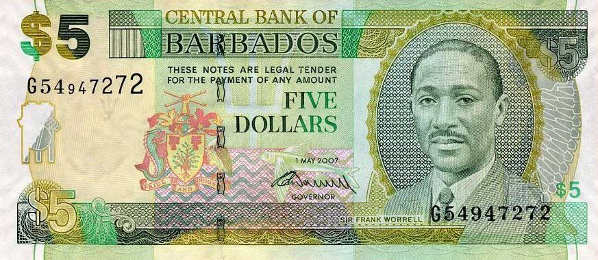 Front of Barbados p67b: 5 Dollars from 2009
