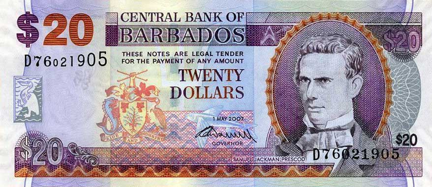Front of Barbados p69b: 20 Dollars from 2009