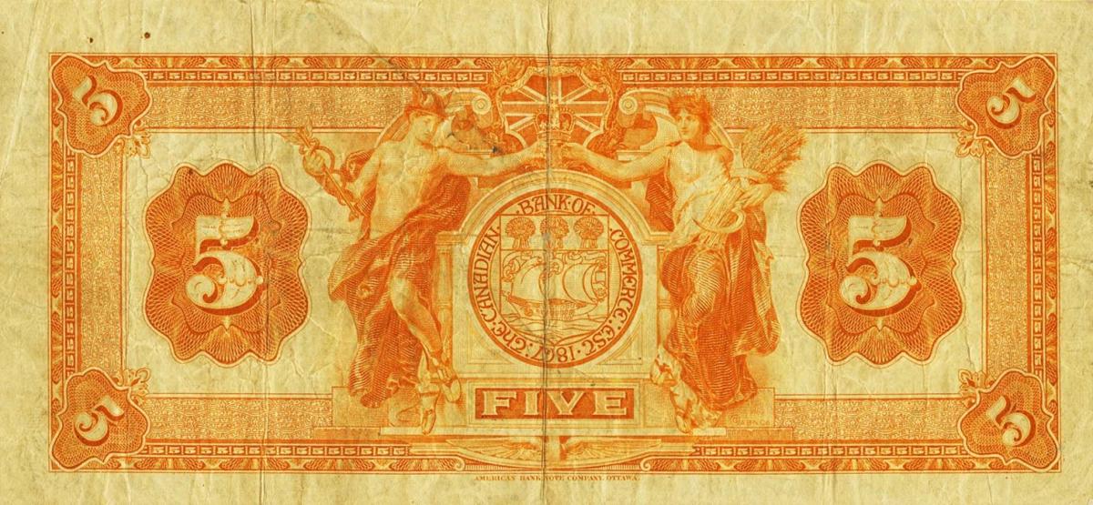 Back of Barbados pS120a: 5 Dollars from 1922