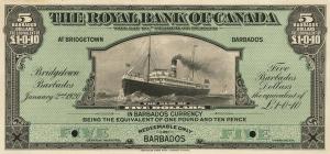 pS171p from Barbados: 5 Dollars from 1920