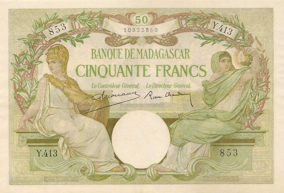Front of Madagascar p38a: 50 Francs from 1937