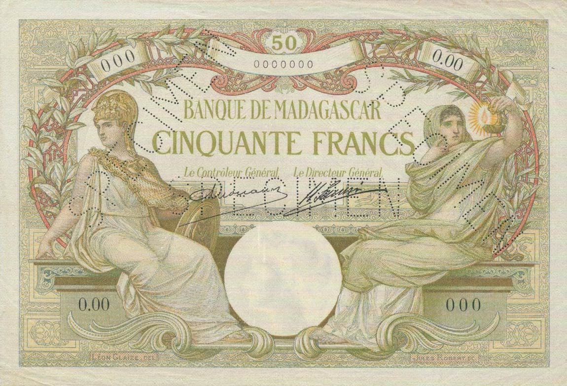 Front of Madagascar p38s: 50 Francs from 1937