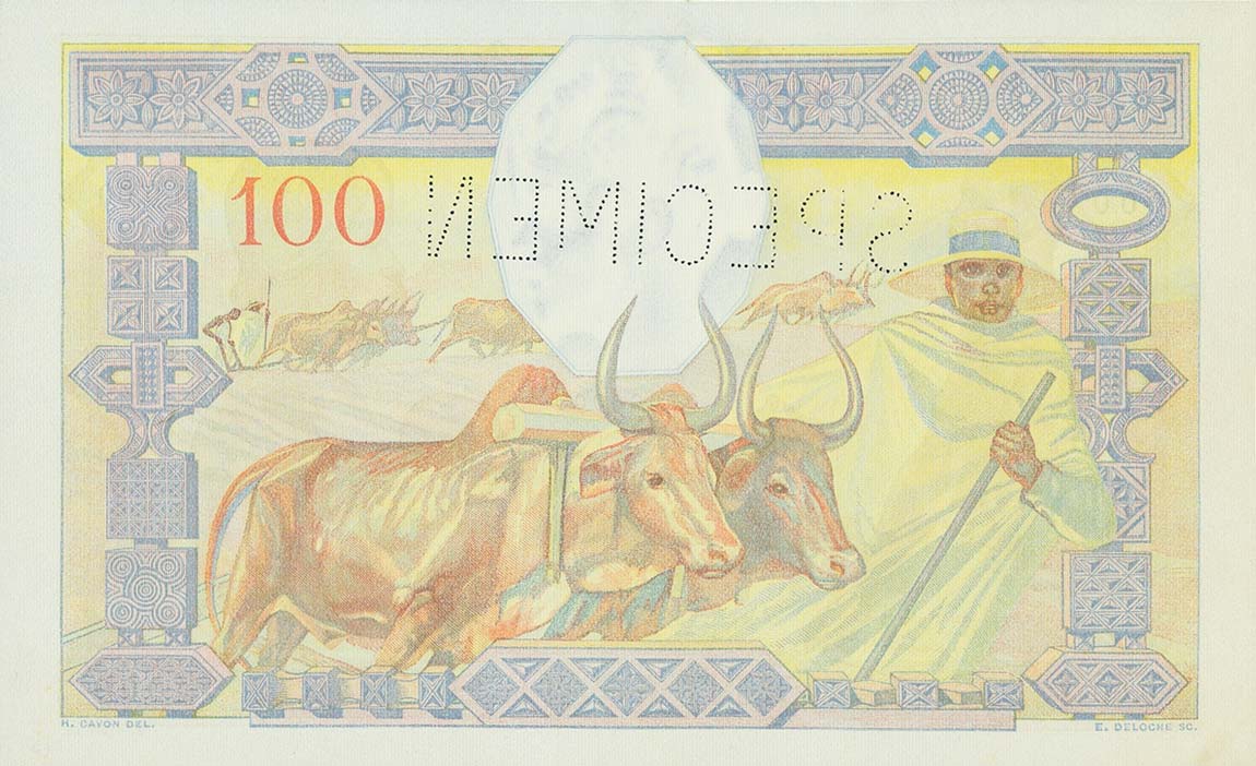 Back of Madagascar p40s: 100 Francs from 1937