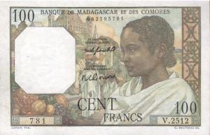 p46b from Madagascar: 100 Francs from 1950
