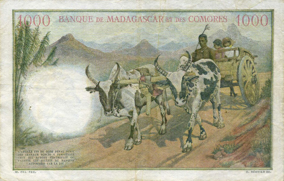 Back of Madagascar p48a: 1000 Francs from 1950