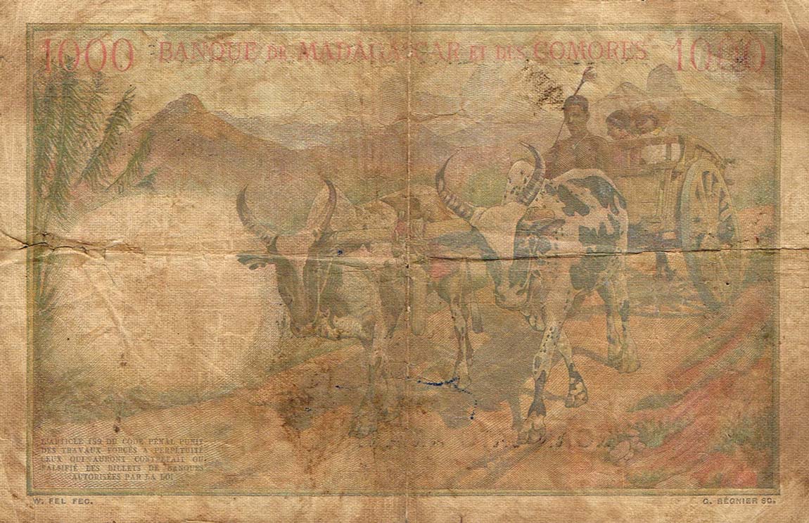 Back of Madagascar p48b: 1000 Francs from 1950