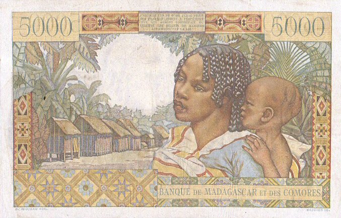 Back of Madagascar p49a: 5000 Francs from 1950