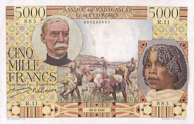 Front of Madagascar p49a: 5000 Francs from 1950