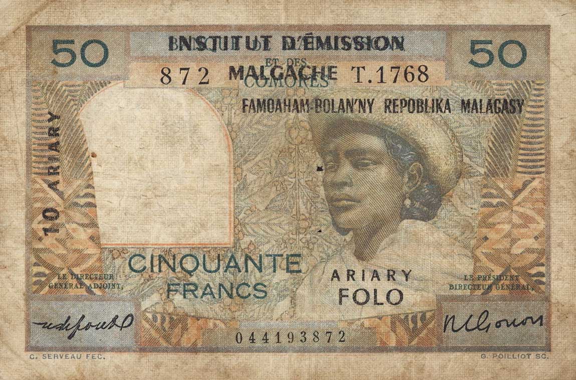 Front of Madagascar p51b: 50 Francs from 1961