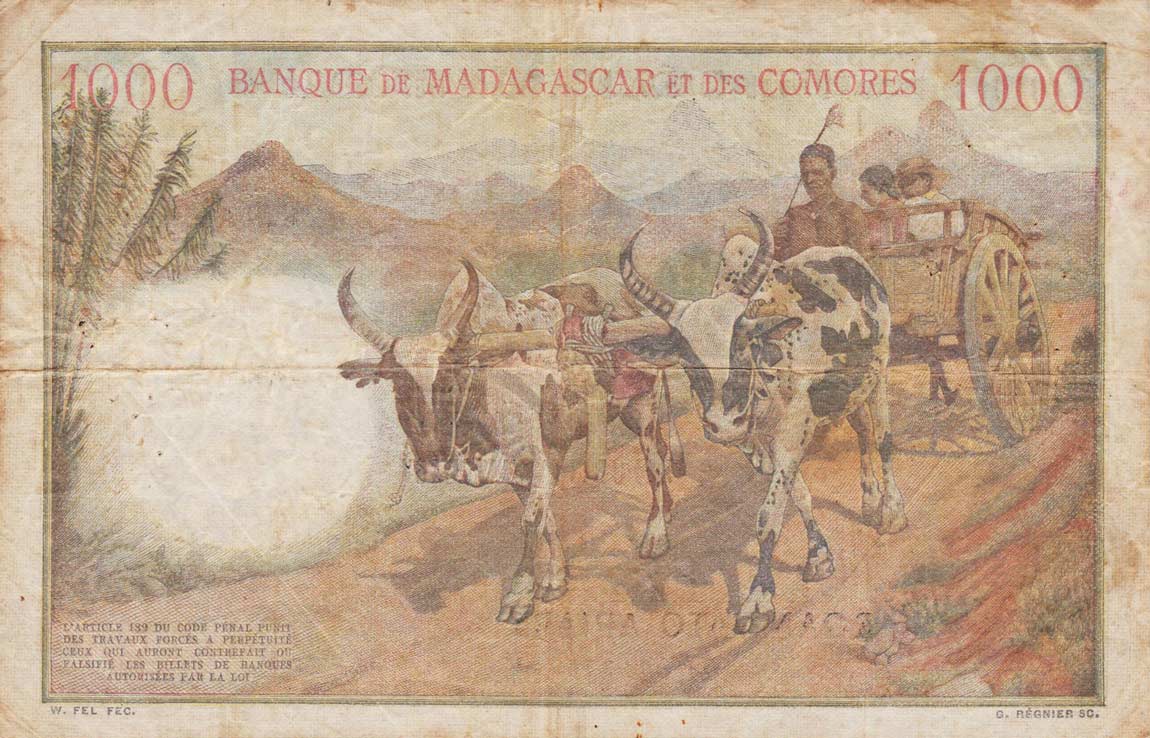 Back of Madagascar p54: 1000 Francs from 1961