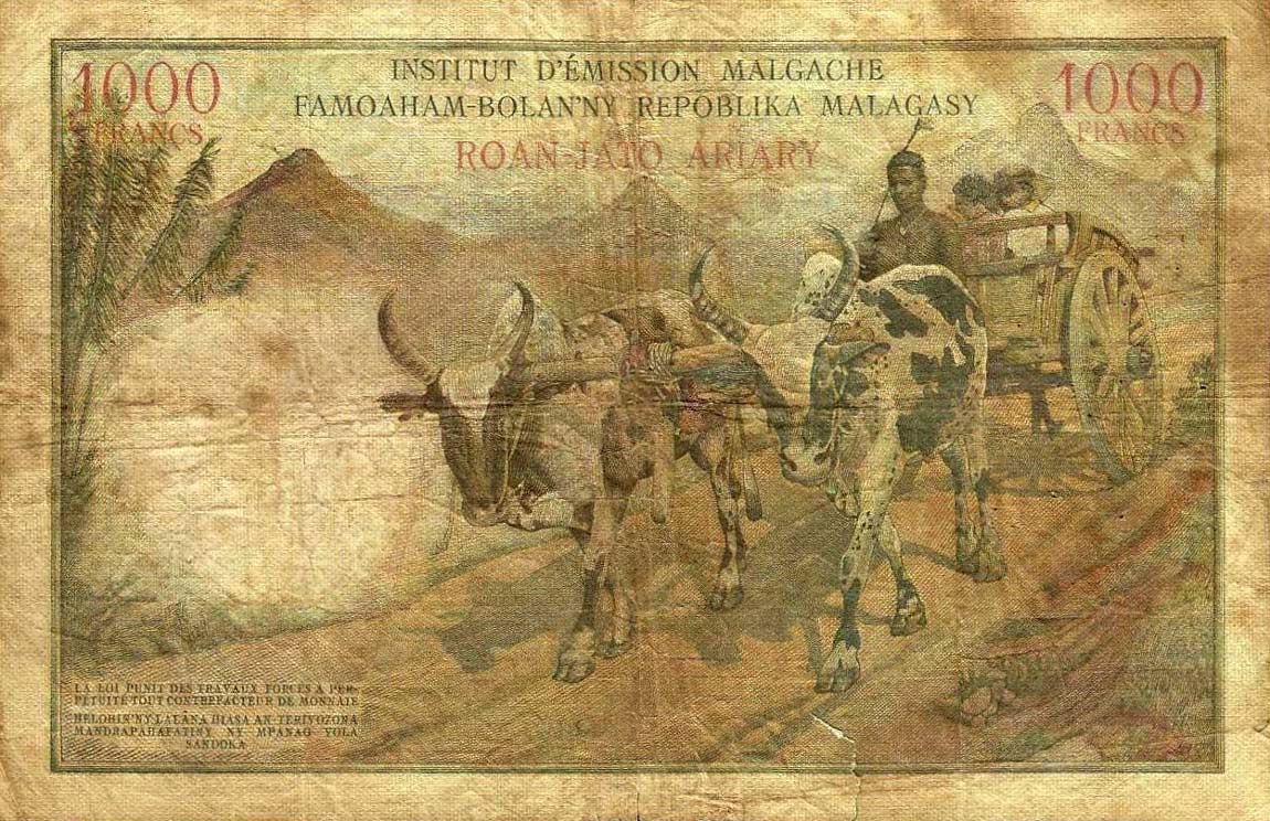 Back of Madagascar p56b: 1000 Francs from 1963