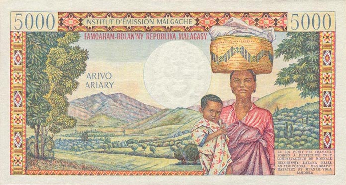 Back of Madagascar p60a: 5000 Francs from 1966