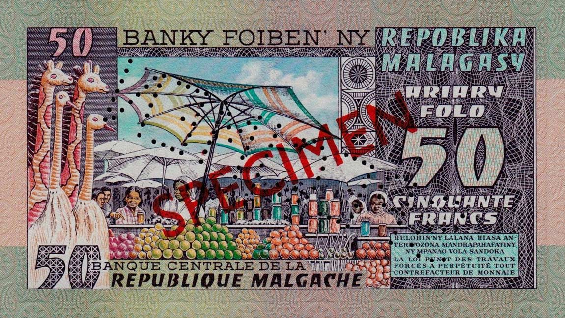 Back of Madagascar p62s: 50 Francs from 1974