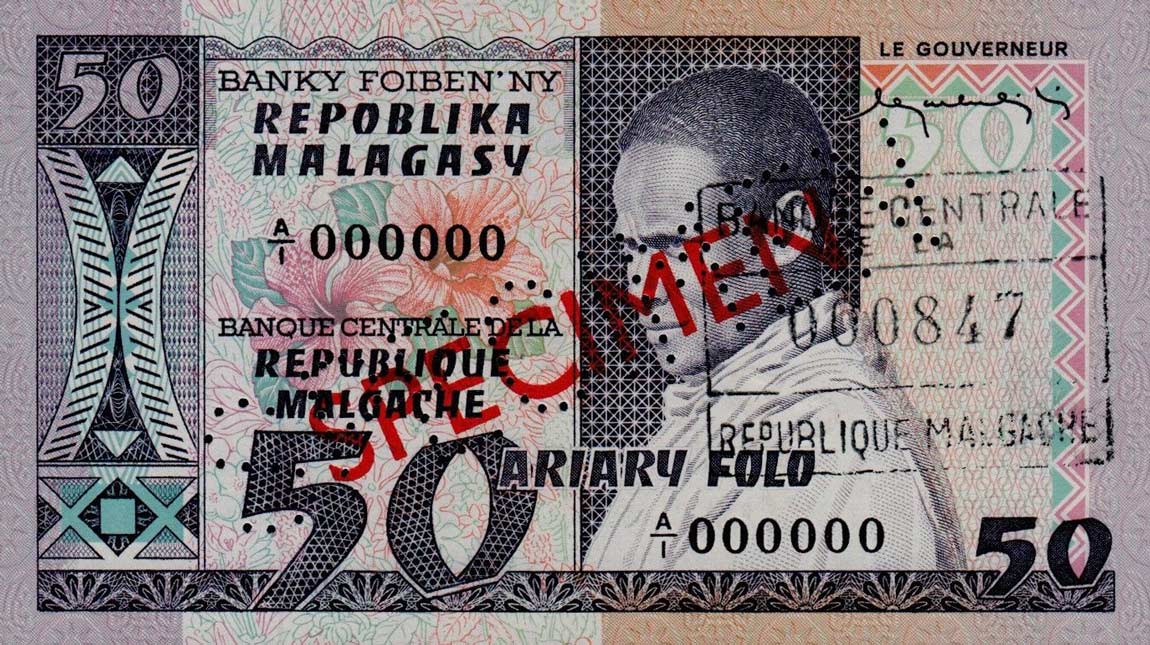 Front of Madagascar p62s: 50 Francs from 1974