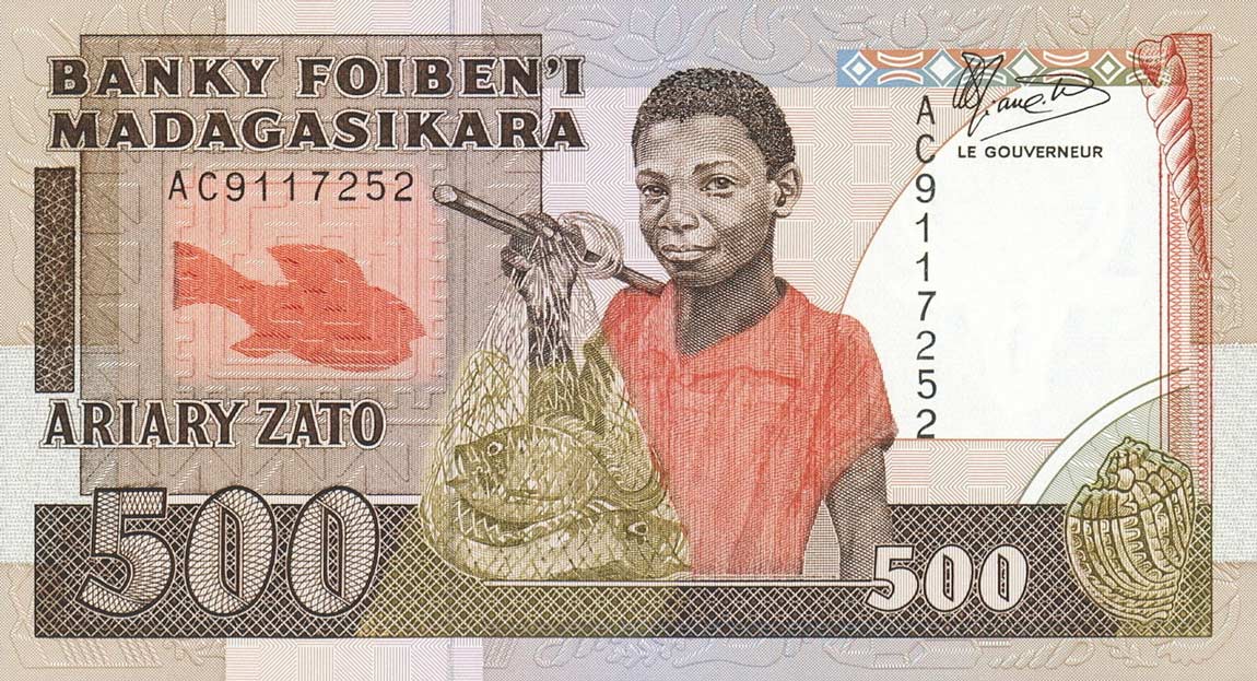 Front of Madagascar p71a: 500 Francs from 1988