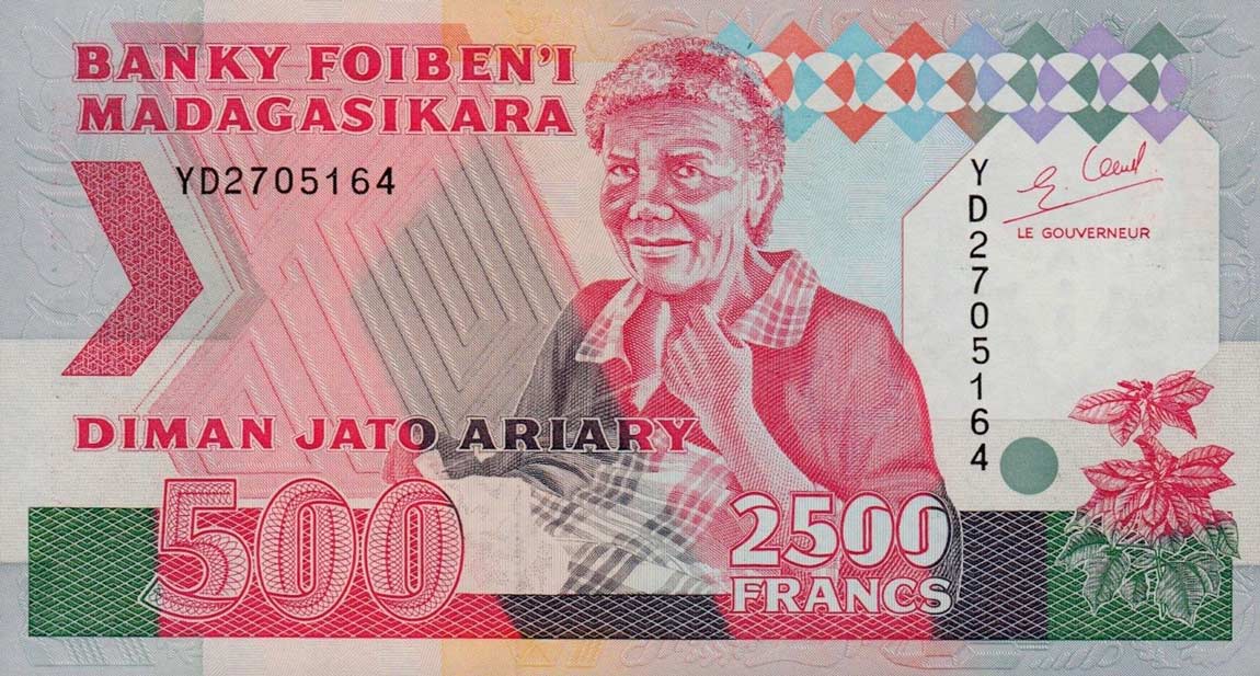 Front of Madagascar p72Aa: 2500 Francs from 1993